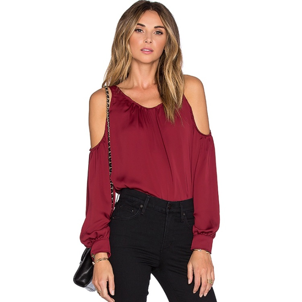 L’Academie | Revolve Maroon Cold Shoulder Blouse - Picture 5 of 5